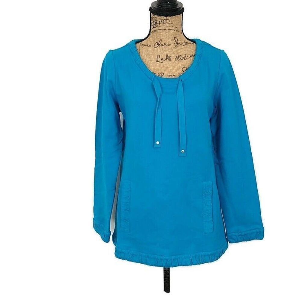 Soft Surroundings Womens sz S Sweater‎ Blue Scoop Neck Drawstring